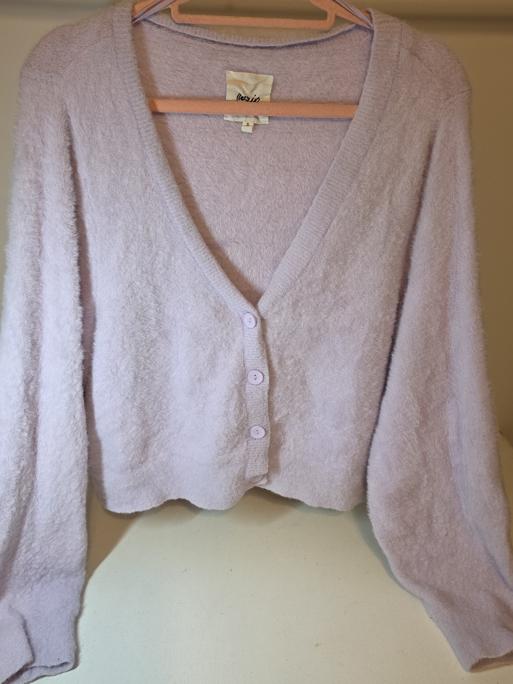 aerie Pastel Lavender Button-Up Fuzzy V-Neck Cardigan